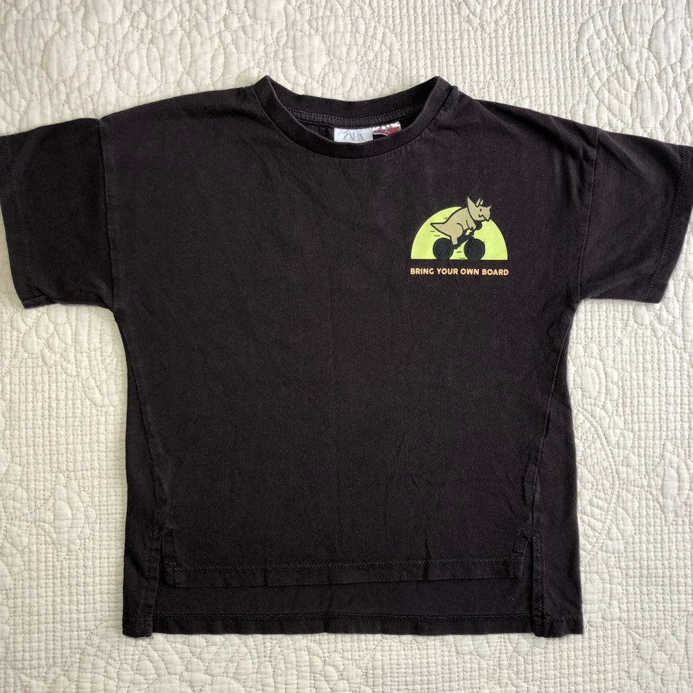 ZARA Toddler Black Tee with Neon Yellow Graphic Skate Park Size 2T